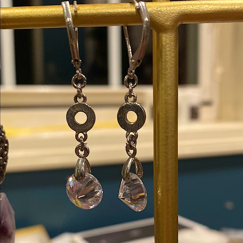 Beautiful  Crystal Silver Tone Dangle Earrings